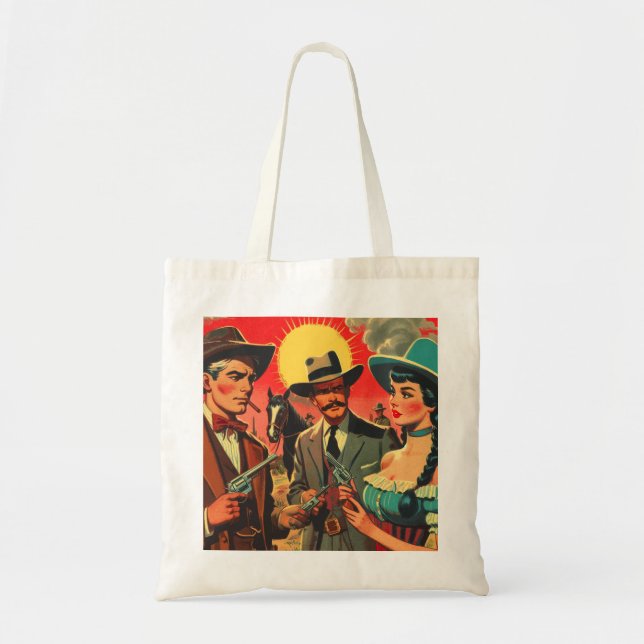 Vintage Western Comics Illustration Tote Bag (Front)