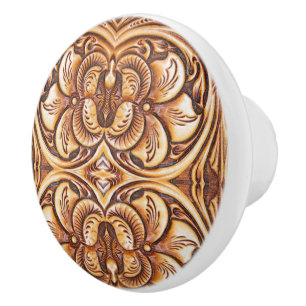 Vintage Western country cowboy leather pattern Ceramic Knob