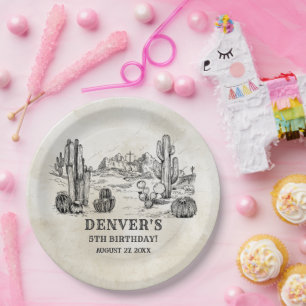 Vintage Western Country Cowboy Rodeo Birthday Paper Plate