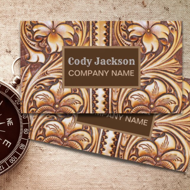 Vintage Western country cowboy tooled leather Business Card (Vintage Western country cowboy tooled leather Business Card)