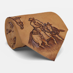 Vintage Western country cowboy tooled leather Tie