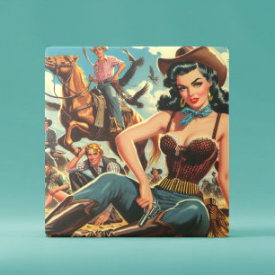 Vintage Western Country Girl Ceramic Tile