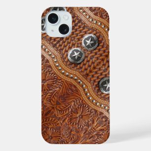 vintage western country pattern studded leather iPhone 15 plus case