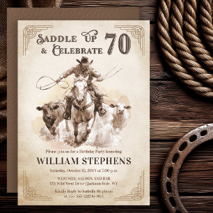 Vintage Western Cowboy Adult 70th Birthday Party Invitation