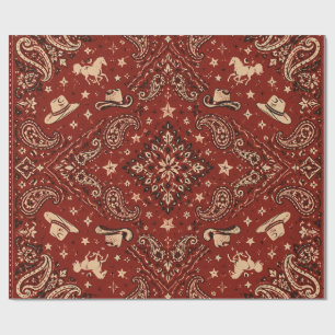 Vintage Western Cowboy Bandanna Red Paisley Wrapping Paper