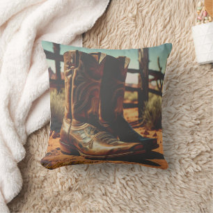 Vintage Western Cowboy Boots Throw Pillow