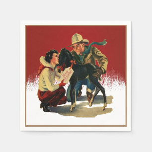 Vintage Western Cowboy Cowgirl Horse Christmas Napkin