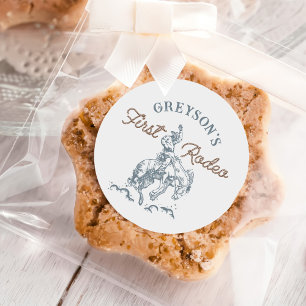 Vintage Western Cowboy First Rodeo 1st Birthday Classic Round Sticker