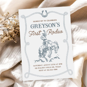 Vintage Western Cowboy First Rodeo 1st Birthday Invitation