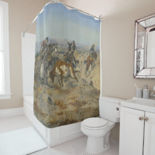 Vintage Western Cowboy Get In Trouble Shower Curtain