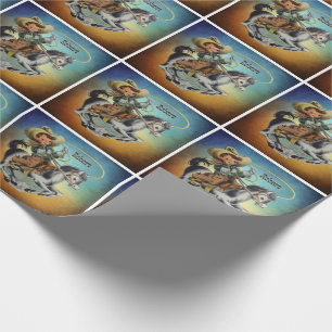 Vintage Western Cowboy Kid On Horse with Rope Wrapping Paper