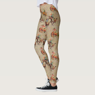 Vintage Western Cowboy Kids on Horses   Leggings