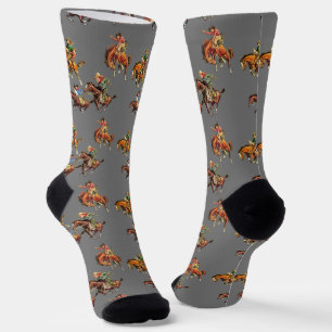 Vintage Western Cowboy Kids On Horses Socks