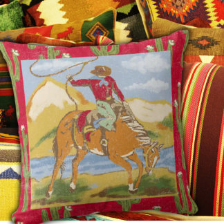 Vintage Western Cowboy on Bucking Horse Cushion