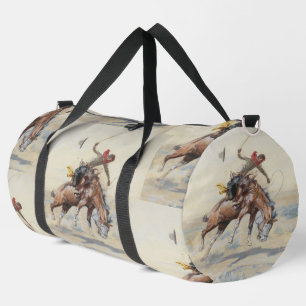 Vintage Western Cowboy On Bucking Horse Duffle Bag