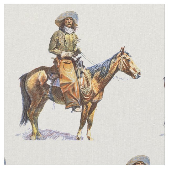 Vintage Western  Cowboy On Horse Fabric (Close Up)