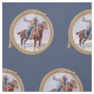 Vintage Western Cowboy On Horse Rope Trim Fabric