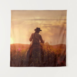 Vintage western cowboy portrait tapestry