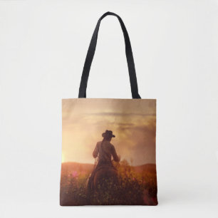 Vintage western cowboy portrait tote bag