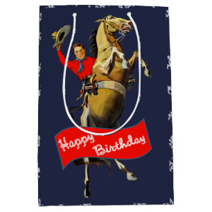 Vintage Western Cowboy Rearing Horse Birthday Medium Gift Bag