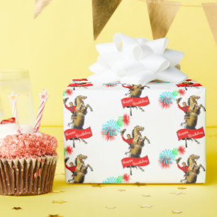 Vintage Western Cowboy Rearing Horse Birthday Wrapping Paper