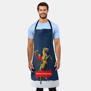 Vintage Western Cowboy Rearing Horse Christmas Apron
