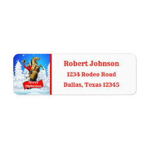 Vintage Western Cowboy Rearing Horse Merry Christm Return Address Label