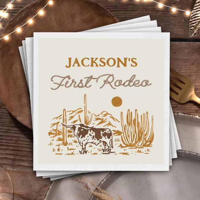 Vintage Western Cowboy Rodeo 1st Birthday Napkins (Creator Uploaded)