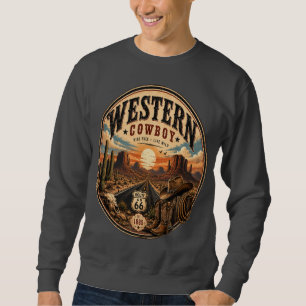 Vintage Western Cowboy Route 66 Desert Graphic T-S Sweatshirt