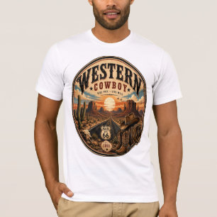 Vintage Western Cowboy Route 66 Desert Graphic T-S T-Shirt