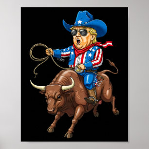 Vintage Western Cowboy Trump Rodeo Usa Patriotic F Poster