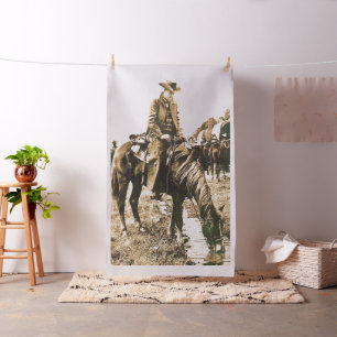 Vintage Western Cowboy Watering Horse  -Lg Print Fabric