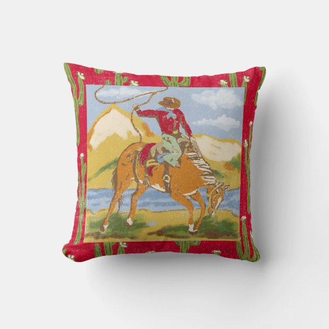 Vintage Western Cowboy Wild West Cushion (Front)