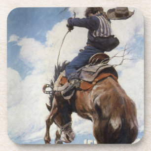 Vintage Western Cowboys, Bucking by NC Wyeth Coaster
