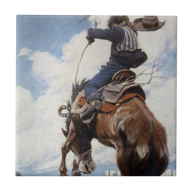 Vintage Western Cowboys, Bucking by NC Wyeth Tile (Front)