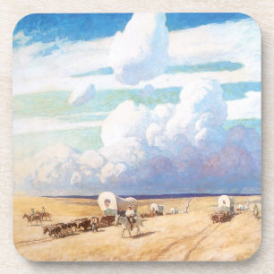 Vintage Western Cowboys, Covered Wagons by Wyeth Coaster