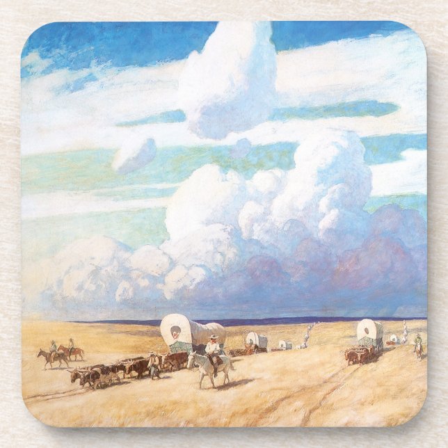 Vintage Western Cowboys, Covered Wagons by Wyeth Coaster (Front)