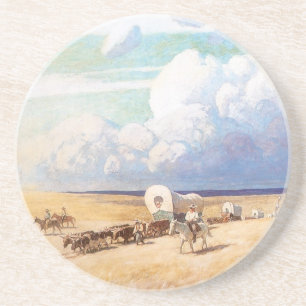 Vintage Western Cowboys, Covered Wagons by Wyeth Coaster