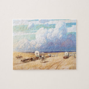 Vintage Western Cowboys, Covered Wagons by Wyeth Jigsaw Puzzle