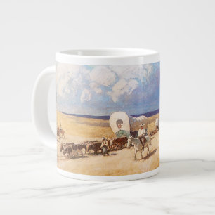 Vintage Western Cowboys, Covered Wagons by Wyeth Large Coffee Mug
