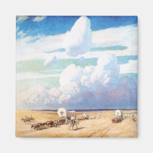 Vintage Western Cowboys, Covered Wagons by Wyeth Magnet