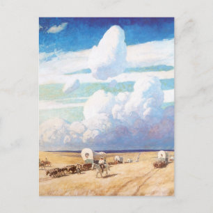 Vintage Western Cowboys, Covered Wagons by Wyeth Postcard