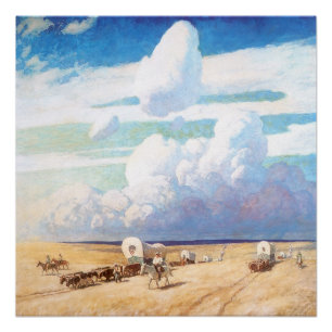 Vintage Western Cowboys, Covered Wagons by Wyeth Poster