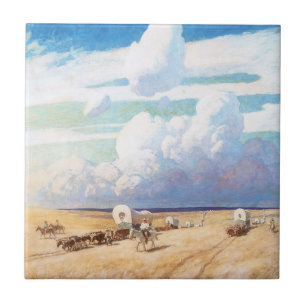 Vintage Western Cowboys, Covered Wagons by Wyeth Tile