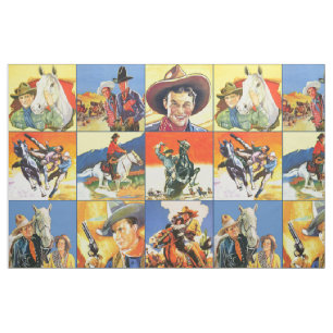 Vintage Western Cowboys Movie Poster Blocks #3 18" Fabric