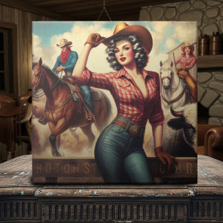 Vintage Western Cowgirl Ceramic Tile