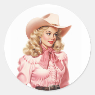 Vintage Western Cowgirl  Classic Round Sticker