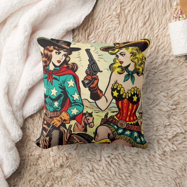 Vintage Western Cowgirl Comics Cushion (Blanket)