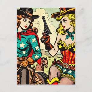Vintage Western Cowgirl Comics Postcard