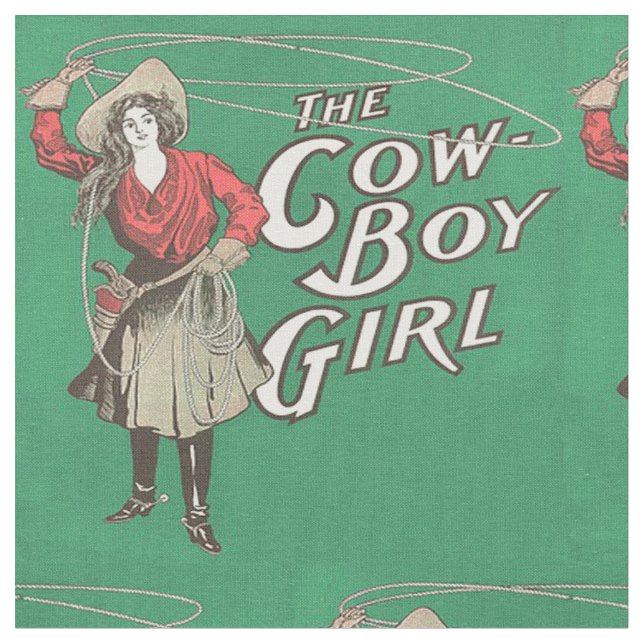 Vintage Western Cowgirl Cowboy Roping Fabric (Close Up)